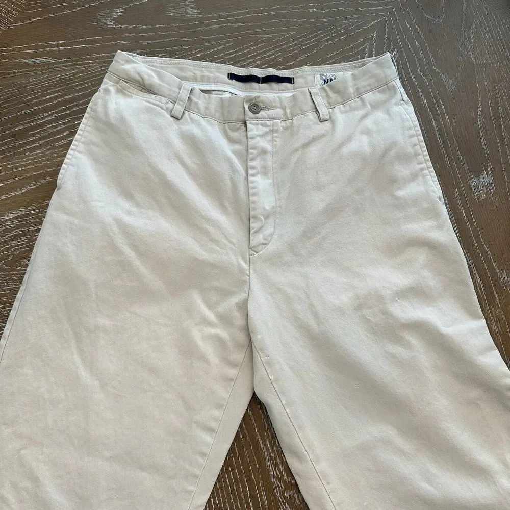 Nautica Clipper 33x32‎ KHAKI Relax Straight Chino Pants Flat Front EXCELLENT